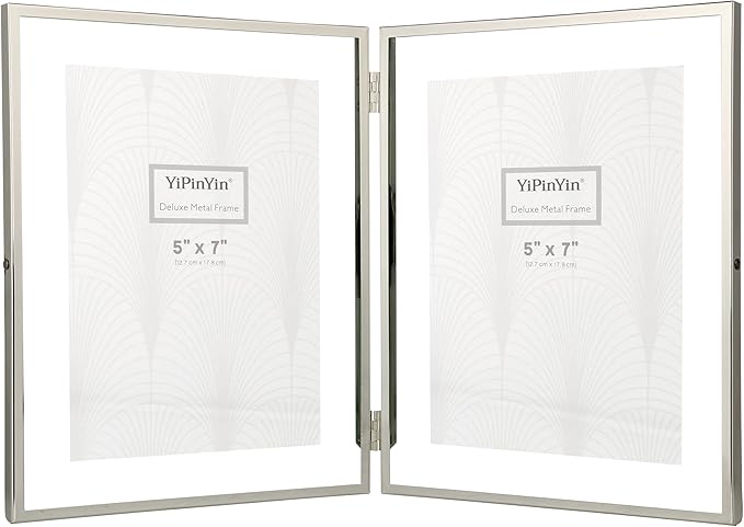 7x9'' Silver' Double Floating Frame For Photo Sizes (4x 6''5x7'',6x8''),Adjustable Tabletop/Shelf Photo Frame,Gift for Wedding,Birthady, Home or Office Decor.