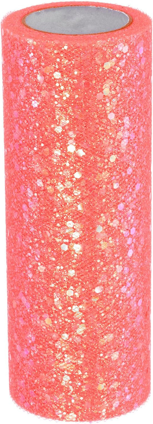 PATIKIL Tulle Fabric Rolls, 6 Inch by 10 Yards Fabric Spool Tulle Sparkling Ribbon Netting Sequin for DIY Tutu Skirts Crafts Wedding Party Decorations, Orange-red