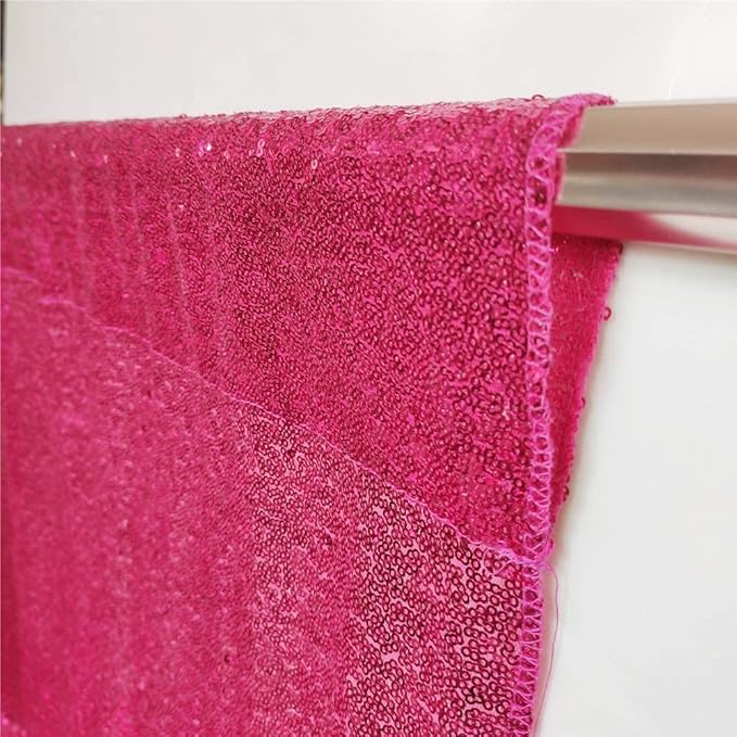 Eternal Beauty Hot Pink Sequin Backdrop Curtains, Shimmer Back Drop 4Panels-2FTx8FT for Christmas, Party, Birthday, Photography, Wedding, Baby Shower Event Decoration