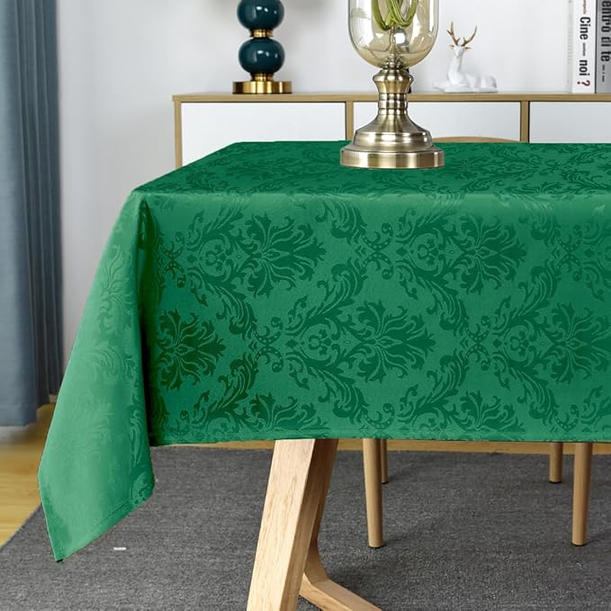 SASTYBALE Jacquard Tablecloth Rectangle, Damask Table Cloth SpillProof Wrinkle Resistant Tablecloths, Soft Polyester Oblong Table Cover for Kitchen, Dinner, Parties (Dark Green, 60X84)