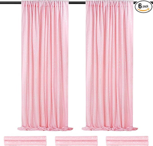 Backdrop Curtain Sequin Fabric 6 Pcs 2ftx8ft Pink Sequin Curtains Backdrop Drapes for Wedding Party Home Decorations