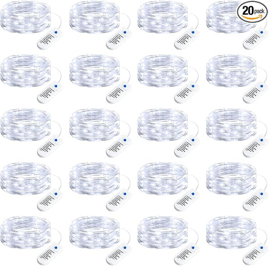 Minetom 20 Pack Fairy Lights Battery Operated String Lights, 8 Modes & Timer, 7ft 20LED White Waterproof Silver Wire Twinkle Lights, Firefly Starry Moon Lights for Mason Jars DIY Christmas Wedding