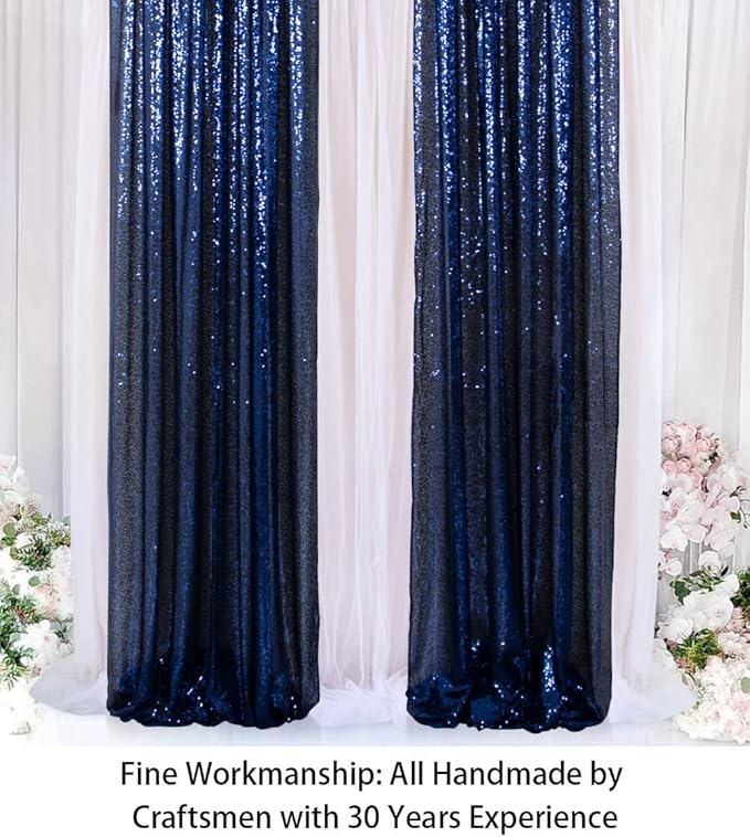 ShinyBeauty Sequin Backdrop Curtains 4 Panels Navy Blue 2FTx8FT Navy Blue Curtains Sequin Fabric Photo Backdrop Curtains Navy Blue Glitter Curtains for Party Baby Shower Backdrop Backgrounds