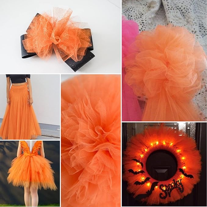 Orange Tulle Fabric Rolls 54 Inch by 10 Yards Fabric Tulle Bolt for Wedding Halloween Decorations Gift Wrapping DIY Tutu Baby Shower Table Skirt Birthday Party Craft Supplies