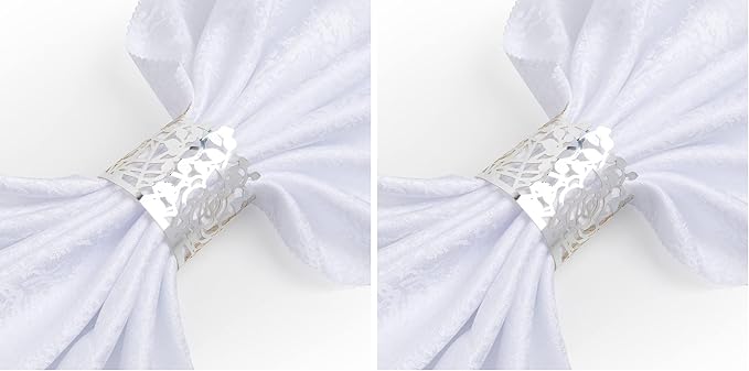 150PCS Rose Flower Paper Napkin Rings, Simple Napkin Holders Dinner Tables Rings Elegant Ornament Table Setting Decoration for Wedding, Christmas, Thanksgiving, Holiday, Party (Silver) (Pack of 2)