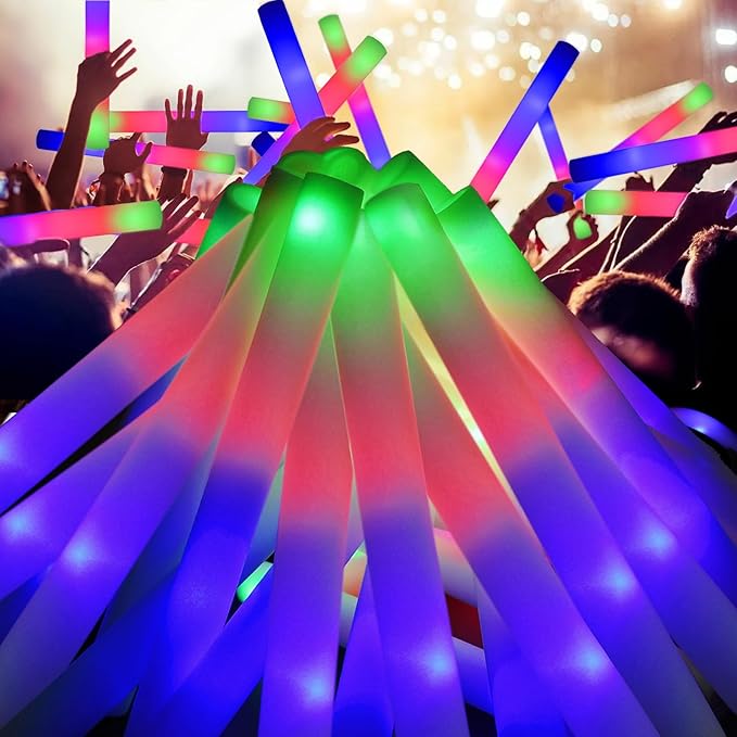 EXCECAR 45PCS Foam Glow Sticks, LED Light Up Foam Sticks with 3 Modes Flashing Changing, Glowing in The Dark for Event Party Wedding Halloween Christmas Concert Supplies