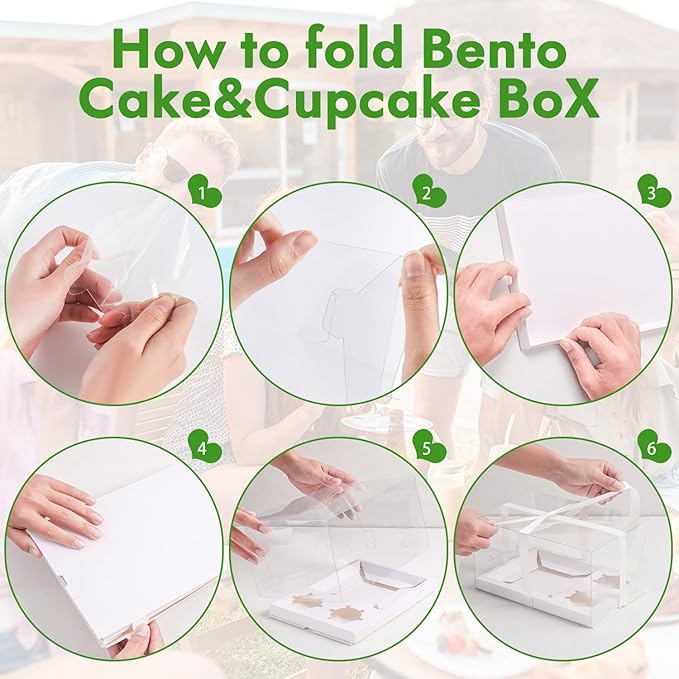 JCD 9 Pcs Cake Cupcake Combo Boxes,1+2 Cupcakes carriers 2 Cupcakes Holes,with 2 Cupcake Holes - Cake and Cupcakes Boxes - Pastry Sweets Bento Box (1+2/9Pcs)