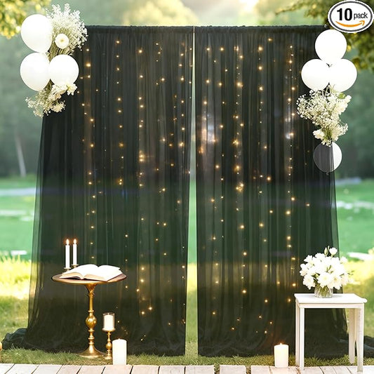 Ledido 10×8ft Tulle Backdrop Curtains with Lights String - 300LED Fairy Lights Sheer Curtain Backdrop for Weddings Baby Shower and Birthday Party Decorations(8 Panels 5×8ft)