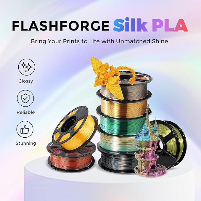 Flashforge 3D Printer Filament Silk PLA 1.75mm 1kg Spool-Dimensional Accuracy +/- 0.02mm (Bronze)