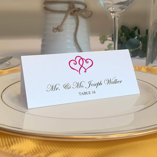Linked Hearts Place Cards, Fuschia (Choose Color), Set of 60, Pre-cut and Scored - Wedding, Party, Dinner, and Special Events - Made in the USA