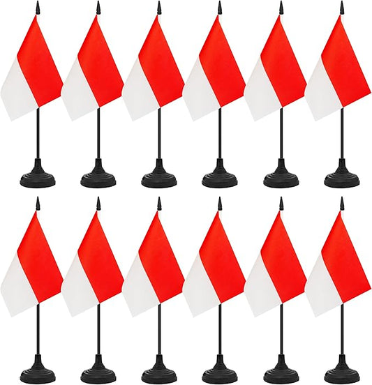 12 Pack Indonesia Desk Flag Set, Indonesian Table Office Flag, Small Miniature Desktop Flag With Black Pole and Black Base, Classroom, Offices Meeting Desk Decoration (Indonesia)