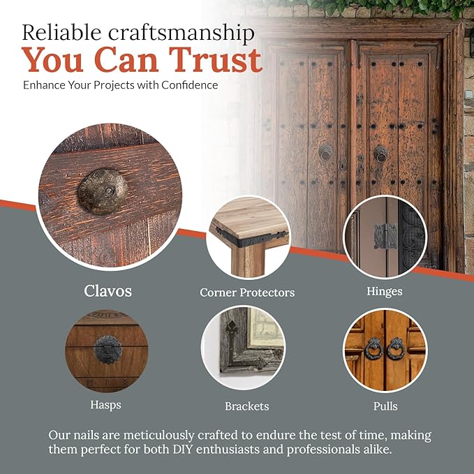 10 Pack 1.5" Round Head Iron Clavos Decorative Nails – Unfinished – Handmade Rustic Round Fasteners for Farmhouse Shutters, Faux Wood Beams, Barn Doors, Shutters, Gates – Ornamental Wood Accent
