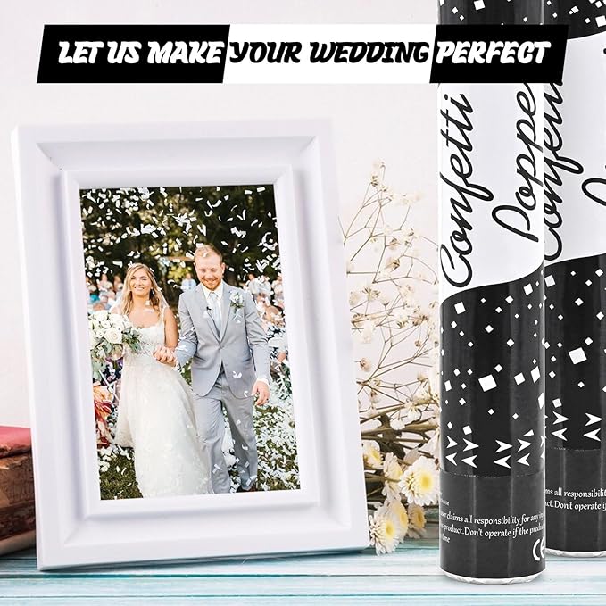Confetti Poppers 12 Pack - White Confetti Cannons for Wedding, Birthday, Graduation, Baby Shower, Anniversary, Christmas & New Year's
