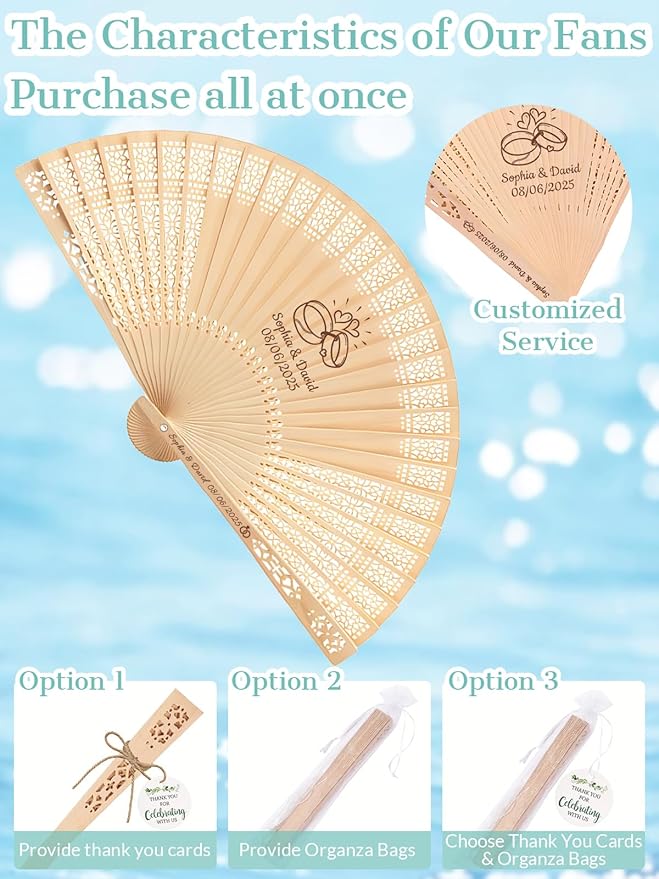 1Pcs Personalized Folding Hand Fans Custom Engraved Summer Wedding Fans,Personalized Wooden Fans Party Favor Bridal Shower Gifts for Guests