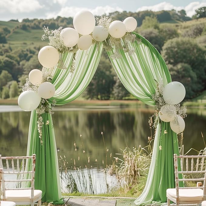 Wokceer Wedding Arch Draping Fabric 2 Panels 28.7" x 20FT Sage Green Drapes Sheer Fabric Backdrop Arch Draping Fabric for Wedding Ceremony Birthday Party Bridal Shower Decoration