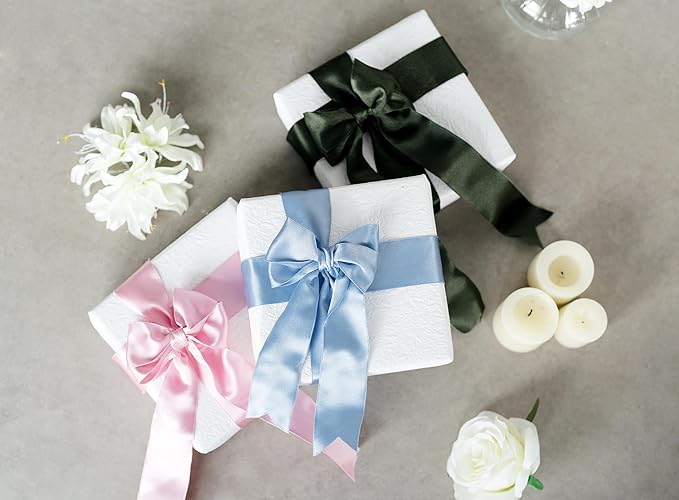 Pink Satin Ribbon Double-Faced Wired Ribbons for Gift Wrapping Flower Bouquet Bows Wedding Invitation Christmas Decor Crafts 1-1/2 Inch 10 Yards