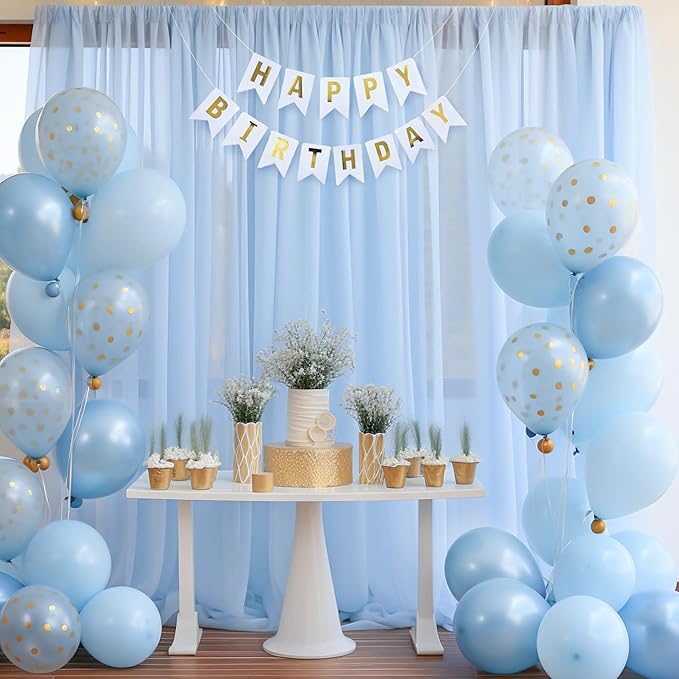 10x10 Blue Tulle Backdrop Curtains for Parties, Sheer Backdrop Curtain Wedding Photo Background Drapes for Baby Shower Photography Birthday Party