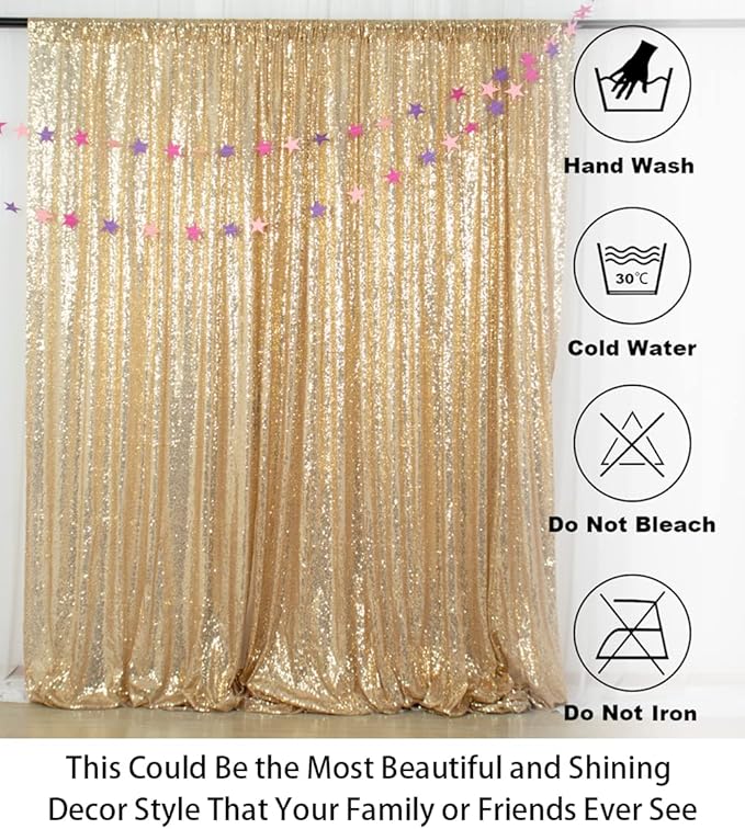 ShinyBeauty Sequin Backdrop 7ftx7ft Light Gold | Sparkle Drapes for Photoshoots & Parties | Glitter Fabric Background for Elegant Events | Perfect for Happy Birthday Celebrations