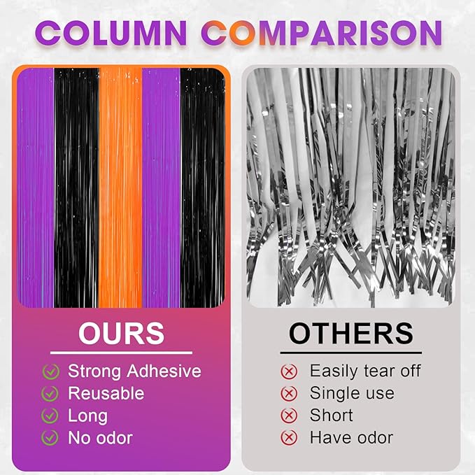 3 Pack 3.3 x 8.2 ft Halloween Foil Fringe Backdrop Curtains, Tinsel Streamers Party Decorations, Fringe Backdrop