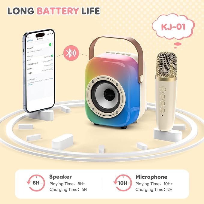 MOYU Mini Karaoke Machine for Kids: Portable Bluetooth Speaker Set with Two Wireless Microphones & Flowing Light Gifts for Girls Boys Toddler Adults Home Party