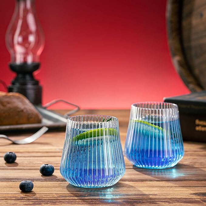 40 Pcs Disposable Stemless Wine Glasses, 12OZ Plastic Wine Cups, Origami Style Unbreakable Drinking Glasses, Bulk pack Acrylic Whiskey Cocktail Glasses, Shatterproof martini glasses