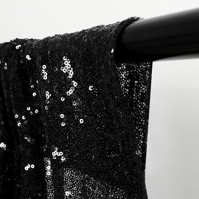 Poise3EHome Black Sequin Backdrop Curtain, 2 PCS 5FT x 10FT Sequin Backdrop Panels,Black Curtains for Photography Party Birthday Halloween Backdrop