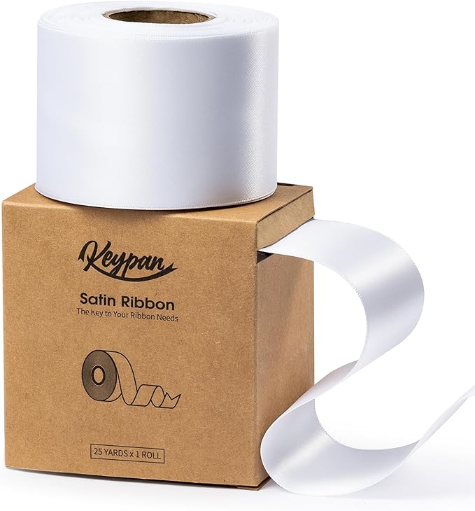 White Satin Ribbon 2.5 Inch Double-Faced Ribbons 25 Yards for Flower Bouquet Wrapping Paper Bows Gift Wedding Invitations Crafts