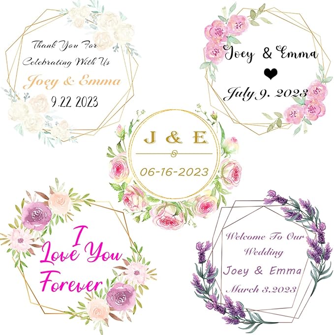 300 Pack Custom Stickers Personalized Labels for Business Logo Customized Vinyl Wedding Favors Birthday Baby Bridal Shower Make Your Own 1 Inch-10 Inch,lable-flower300