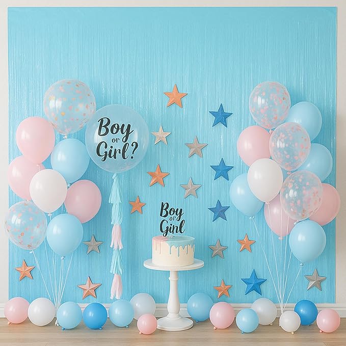 3 Pack 3.3 x 8.2 ft Pastel Blue Foil Fringe Backdrop Curtains, Tinsel Streamers Birthday Party Decorations, Fringe Backdrop for Graduation, Baby Shower, Gender Reveal, Disco Party