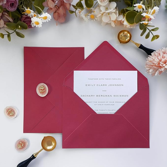 50 Pack 4x6 Envelopes Letter Size, Red A4 Envelopes Self Seal for Wedding Invitation, Envelope 4.3x6.3 for Greeting Cards, Photos, Baby Shower, Graduation, Thank You Cards, Announcements