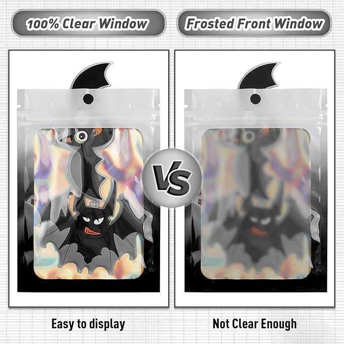 Funfery 100 Pack Gradient Holographic Bags,Resealable Bags with Zipper,Clear Window Packaging Pouchs,Foil Bag for Food Storage,Small Business,Sample Jewelry Bag(6.3×9.4In,White Black)