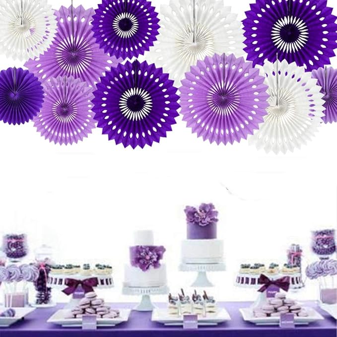 BEISHIDA Lavender Purple White Tissue Hanging Honeycomb Round Paper Fans Decoration Set for Birthday Baby Shower Bachelorette Wedding Photo Booth Backdrops Anniversary Paper Party Supplies（11 Packs）
