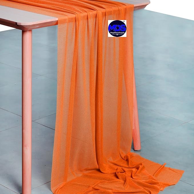 MDS Halloween Chiffon Table Runner - 10 Pack, 29 x 170 Inches, 14ft Each - Sheer Spooky Table Runners for Haunted House Parties, Trick-or-Treat Tables, Witchy Décor, Wedding & Events - Orange