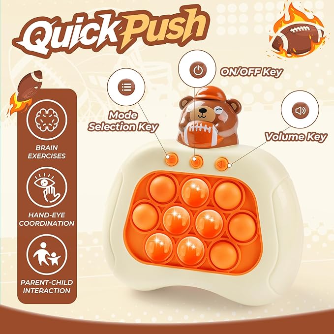 Pop Game,Football Bear Fidget Toy for Kids & Adults, Quick Push Fast Push Sensory Toys for Kids 5-7 & 8-12, Handheld Relaxing Stress Relief Game for Autism, ADHD