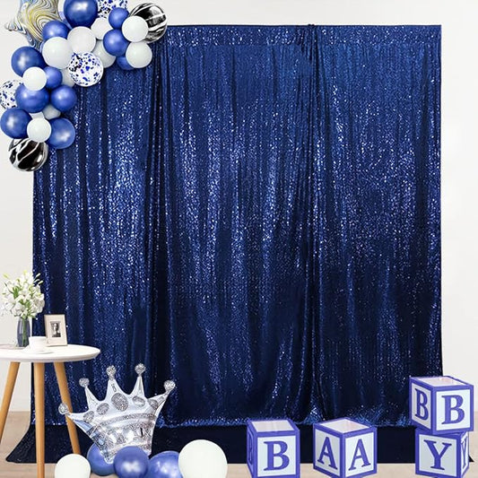 SquarePie Sequin Backdrop Not See Through Thick Background for Glitter Curtain Party 4FT x 8FT Navy Blue