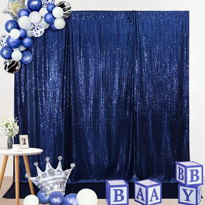 SquarePie Sequin Backdrop Not See Through Thick Background Glitter Curtain Party 20FT x 10FT Navy Blue