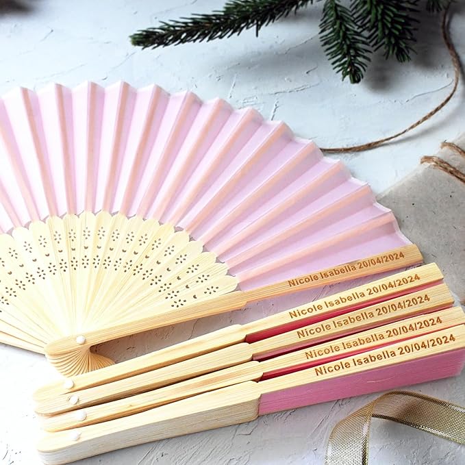 15 Sets Personalized Pink Hand Fans, Custom Engraved Folding Fans for Wedding Guests, Bamboo Folded Handheld Fan Wedding Fan Bridal Dancing Props Party Favors Bridal Shower Gifts