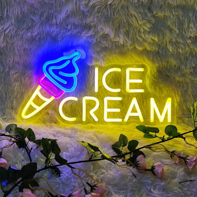 Ice Cream Neon Sign Ice Cream Light Ice Cream Signs for Business, Ice Cream Bar Sign Decor for Drinking Bar Party Bedroom Decoration Birthday Gift, 15.7"" x 7.8""