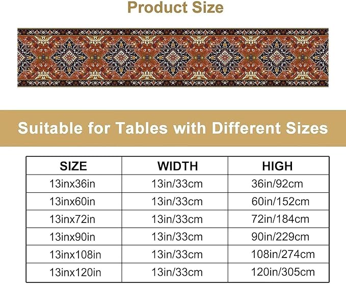 Vintage Boho Orange Table Runner, Country Rustic Farmhouse Magical Abstract Print Pattern for Home Kitchen Table Decor Dining Coffee Room Garden Party Decor 13x36in