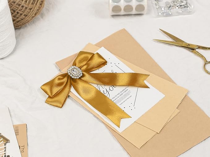 Gold Satin Ribbon 1 inch X Continuous 25 Yards, Single Face Polyester Ribbon Perfect for Gift Wrapping, Flower Bouquet, Wedding Decor, Crafts, Bow Making, Sewing and More
