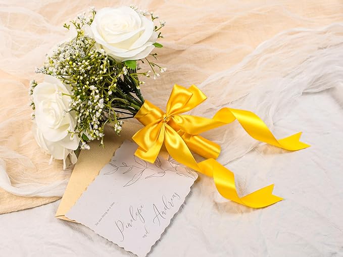 Yellow Satin Ribbon 1 inch X Continuous 25 Yards, Single Face Polyester Ribbon Perfect for Gift Wrapping, Flower Bouquet, Wedding Decor, Crafts, Bow Making, Sewing and More