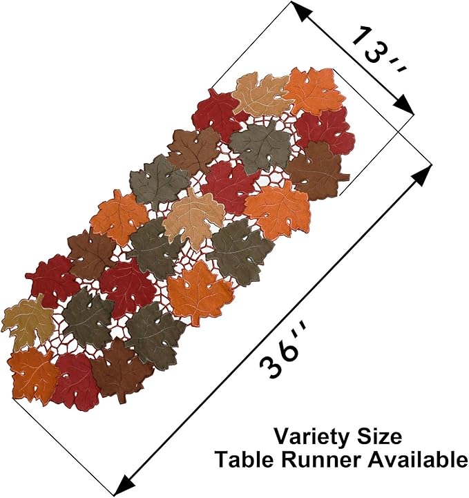 OWENIE Fall Table Runner 36 Inches Long, Short Small Thanksgiving Table Runner for Coffee Table, Embroidered Cutwork Harvest Leaves Autumn Farmhouse Kitchen Decorations , 13 x 36 Inches