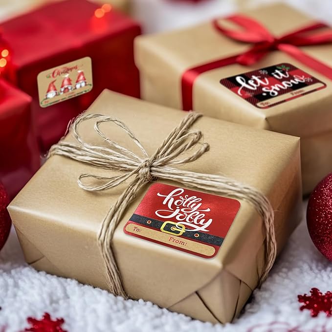 80-Count Foil Kraft Christmas Tags Sticker，8 Jumbo Designs - Xmas to from Christmas Stickers Name Tags Write On Labels - Holiday Present Label…
