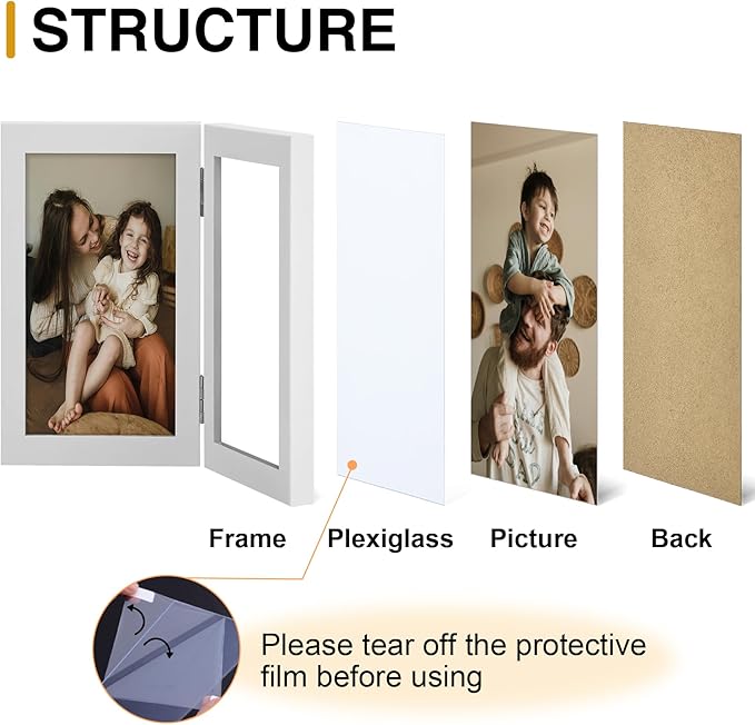 decorUhome Double 8x10 Picture Frame Vertical, Engineered Wood Bifold Photo Frame with Plexiglass for Tabletop Display, 8x10, White