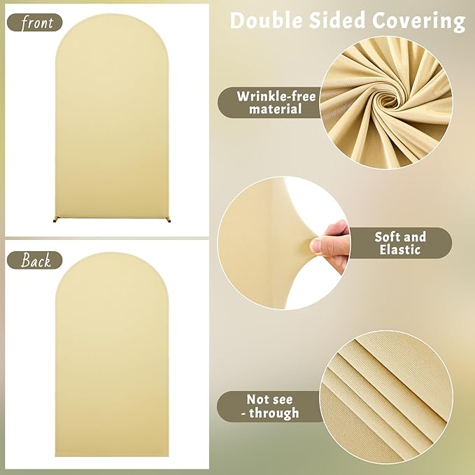 6.6FT Beige Arch Backdrop Cover - Polyester Fitted Wedding Arch Stand Covers Round Top Chiara Arch Backdrop Cover for Birthday Party Banquet Photo Background Decoration