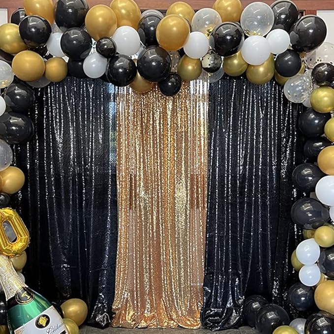 Poise3EHome Black Sequin Backdrop Curtain, 2 PCS 5FT x 10FT Sequin Backdrop Panels,Black Curtains for Photography Party Birthday Halloween Backdrop