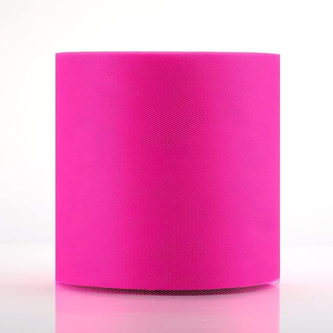 Tulle Fabric Roll, 6” by 200 Yards (600FT) Tulle Organza Fabric Spool for DIY Tutu Skirt Baby Shower Decor Wedding Backdrop Crafts Birthday Party Supplies (Fuchsia)