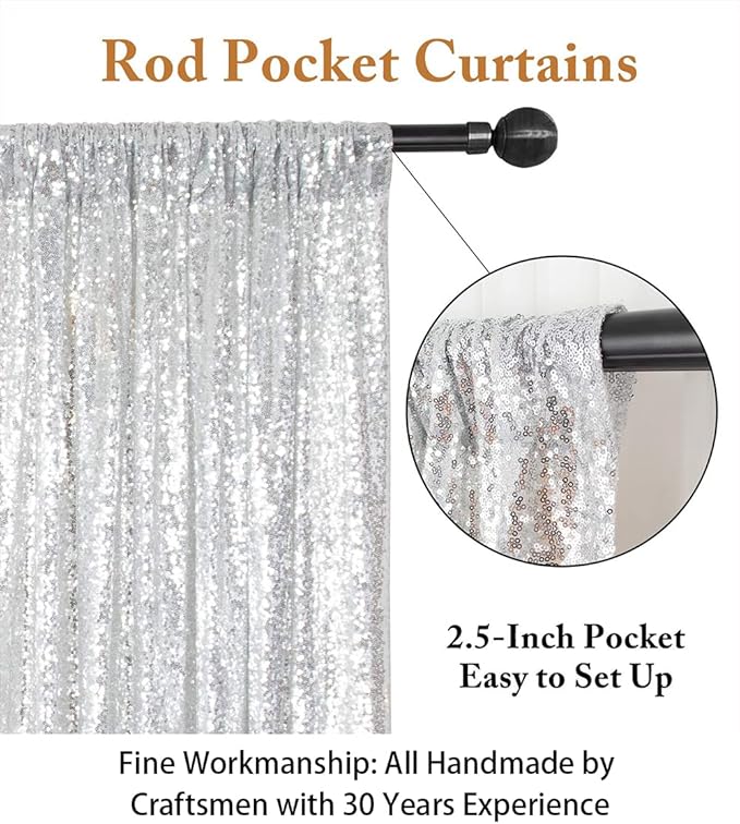 ShiDianYi Silver Glitter Backdrop Curtain Photo Backdrop 8FTx10FT Sequins Elegant Backdrops 8x10 Sequin-Curtain-1016E