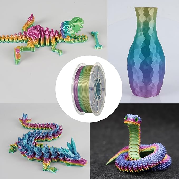 Kingroon Rainbow Silk PLA 4KG PLA Filament Bundle 1.75MM 3D Printing Filament Color Changing Filament Dimensional Accuracy ±0.02mm,Fit Most 3D Printer