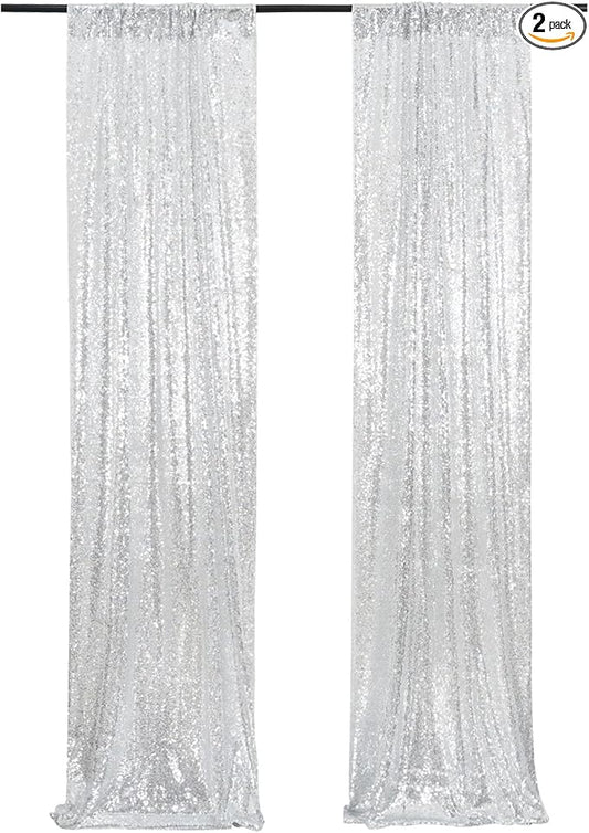Poise3EHome Silver Sequin Backdrop Curtains,2ft x 8ft Sequin Photography Backdrop Curtain 2 Panels for Party Decoration